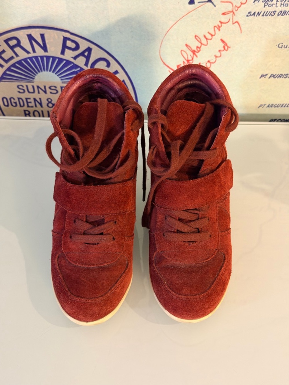 ASH Bowie Wedge Hight High-Top Suede Sneakers - SZ 35 (US 5) - Burgundy